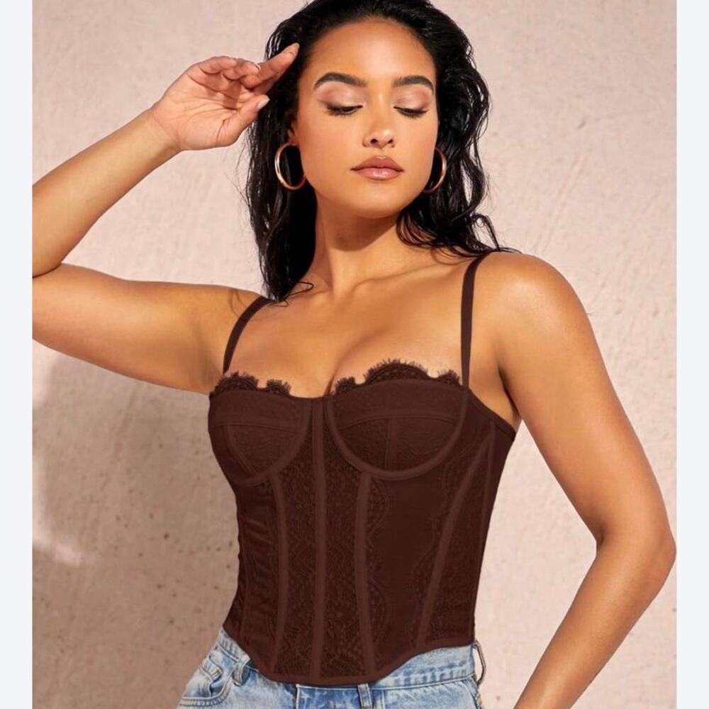 Brown Lace Corset Cami Top